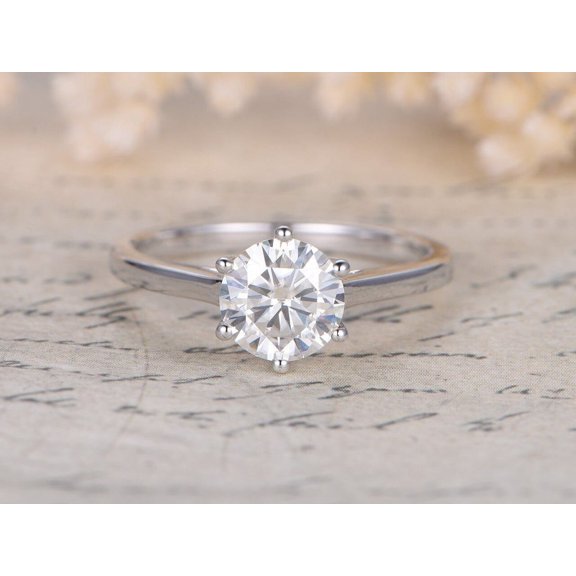 Classic Round Cut Solitaire 1 Ct Moissanite Engagement Ring with 18k Gold Plating