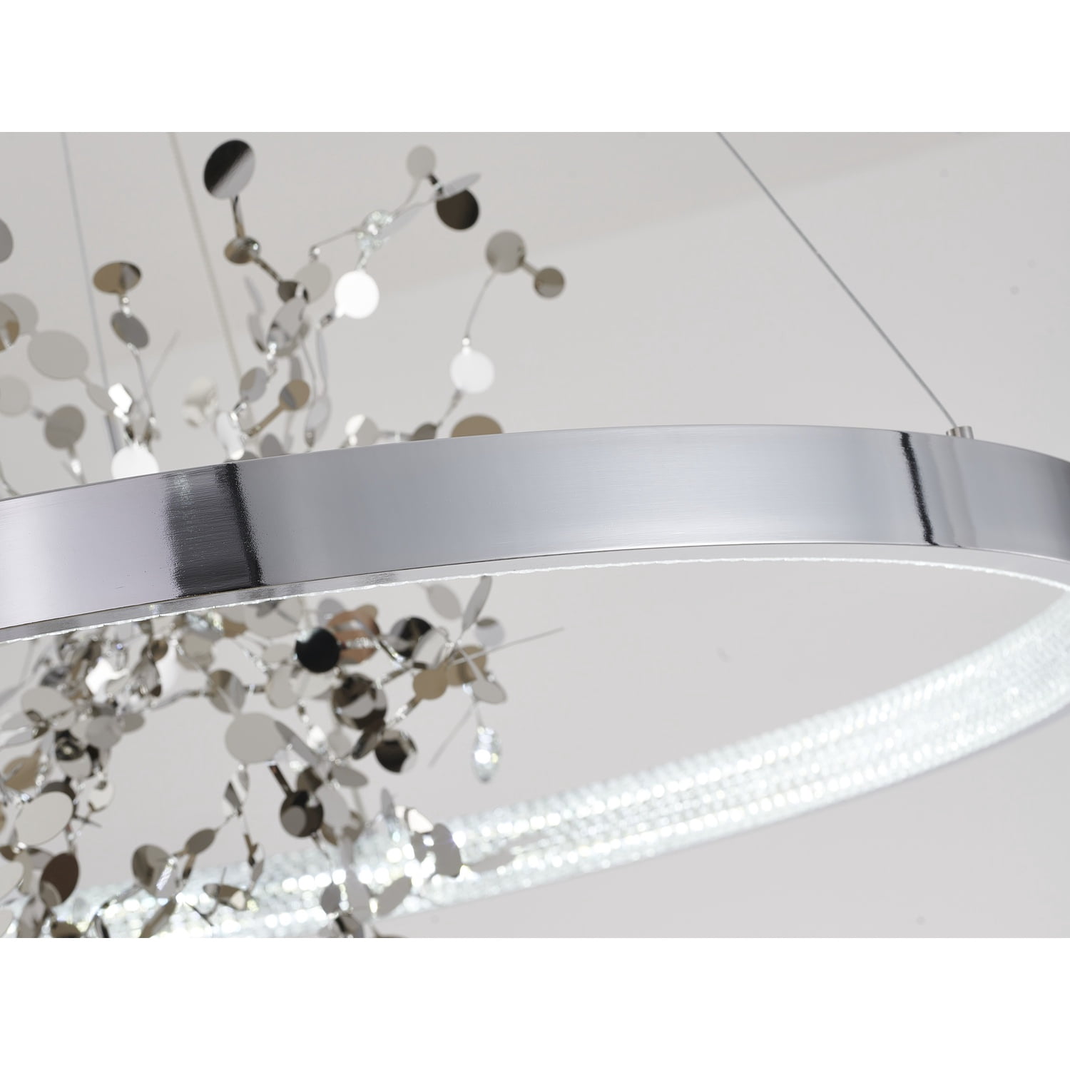 Design Living 1-Light D31.5" Chrome Frame Chandelier with a Gold Stainless Steel Confetti Interior and Transparent Diffuser