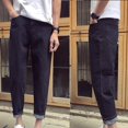 thumbnail image 3 of Moda Hombres Pantalones Ajustados Elegantes Casual Color Sólido Pantalones JeansGris Negro XL, 3 of 6