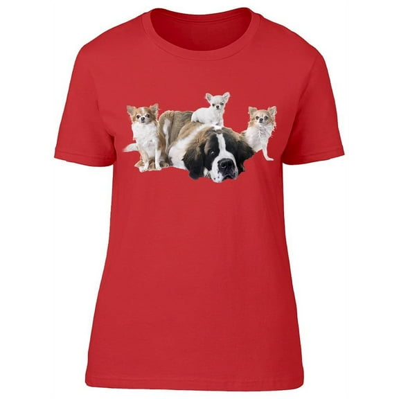 Saint Bernard And Little Dogs T-Shirt Women -Image by Shutterstock, Female Medium