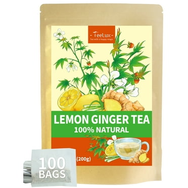 TeeLux Lemon Ginger Herbal Tea, Refreshing Lemon with Spicy Ginger Root & Zesty Lemongrass, Caffeine Free, Soothing & Tangy Flavor, 100 Tea Bags
