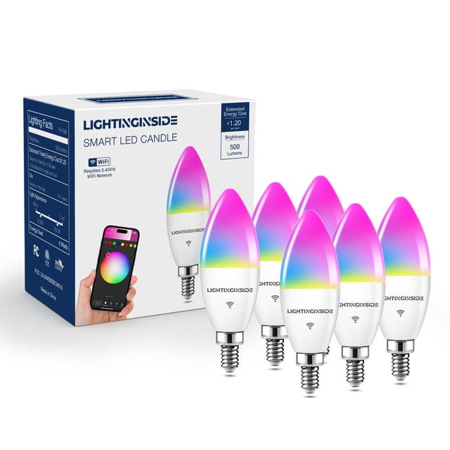 Bombilla inteligente para iluminación interior, candelabro, 6 W, E12 LED, 6 unidades