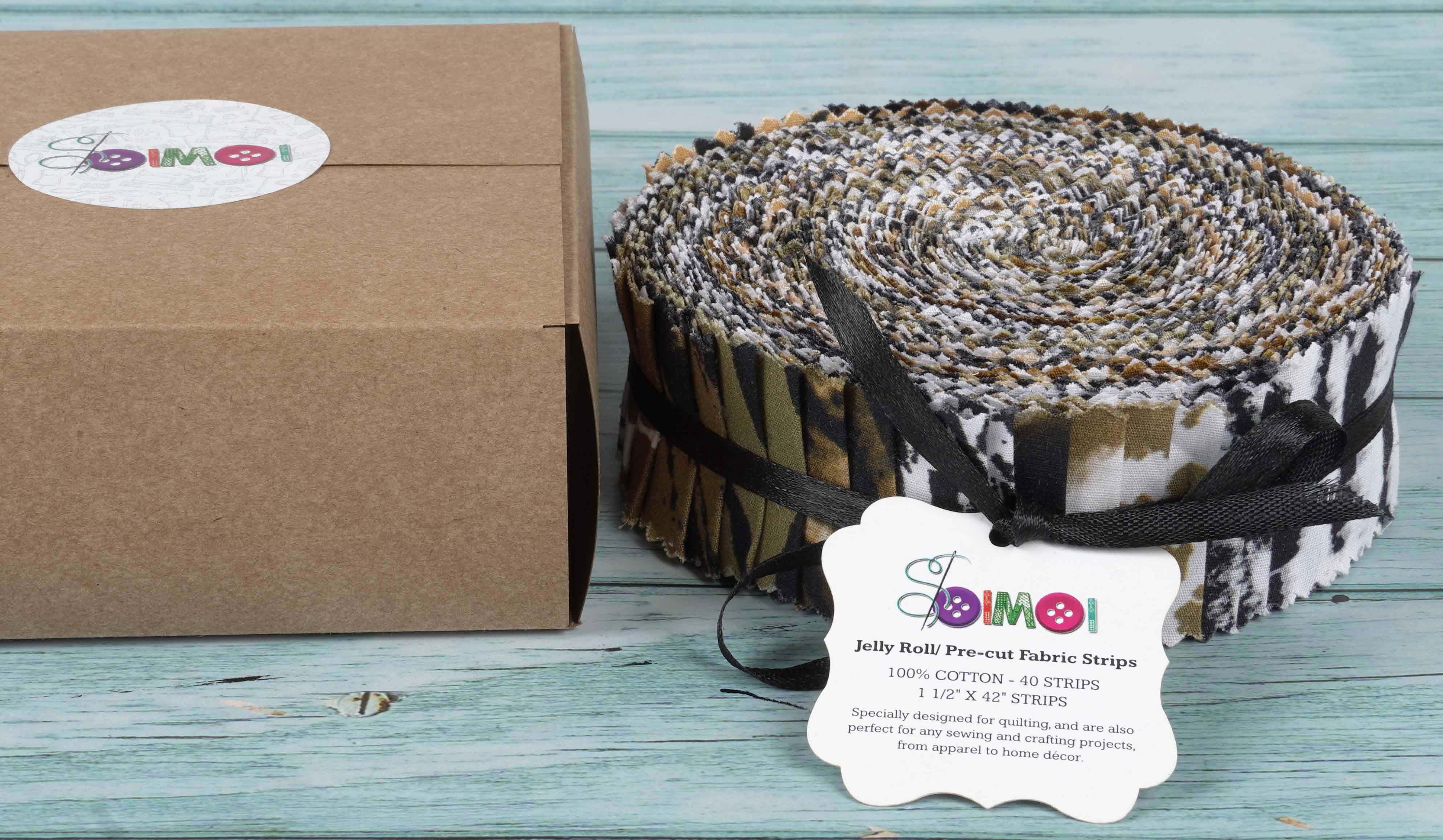 Soimoi 40Pcs Animals Print Precut Fabrics Strips Roll Up 1.5x42inches Cotton Jelly Rolls For Quilting - Purple