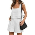 thumbnail image 3 of Womens 2 Piece Outfits Linen Square Neck Crop Tops Short Set 2023 Lounge Matching Sets Trendy Clothes Beach Summer, 3 of 8