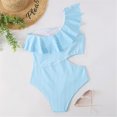 thumbnail image 3 of Traje de baño Gibobby de una pieza a rayas para Mujer Sexy con volantes ajustados (Azul,G), 3 of 5
