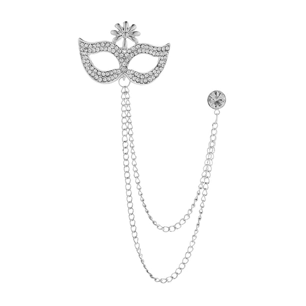 Broche de flor con diamantes de imitación brillantes, cadena para solapa, alfiler de traje, joyería para hombres Plata