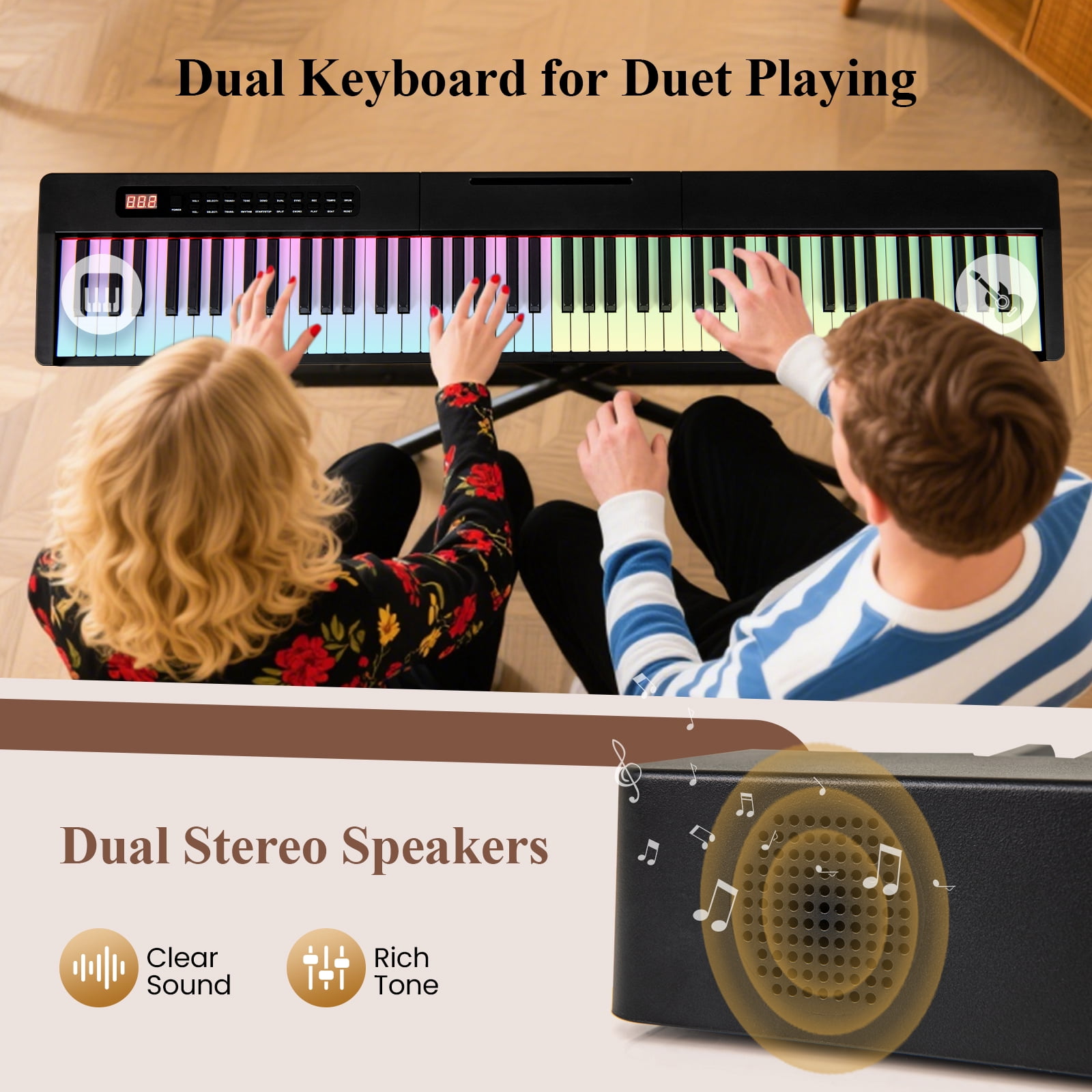 Gymax 88 Keys Velocity-Sensitive Piano Keyboard Portable Full Size Electric Keyboard Black