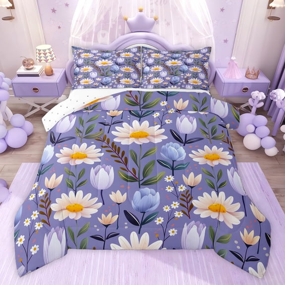 Castle Fairy Teenagers Chic Floral Twin Comforter Sets,Spring Garden Flower Bedding Set