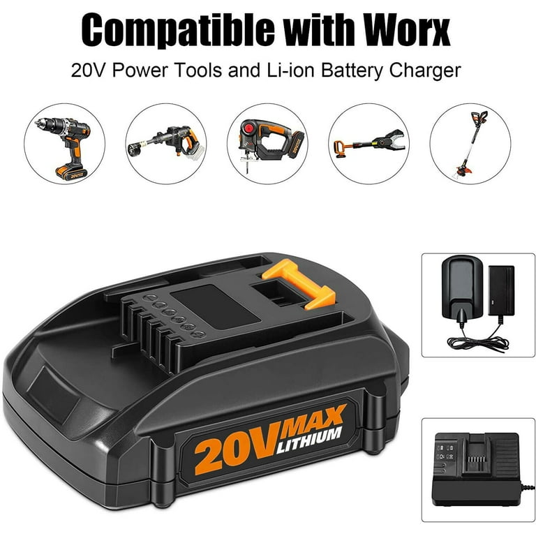 Worx WA3525 20V Max Li-Ion Battery, 2.0Ah Works with WA3742 20V Charger 
