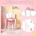 thumbnail image 3 of LEIYY Kids Vanity Table and Chair Set, Girls Vanity Set with Mirror and Stool, Storage Drawer, Wooden Princess Makeup Dressing Table,Pretend Play Vanity Set for Little Girls,Pink & White, 3 of 10
