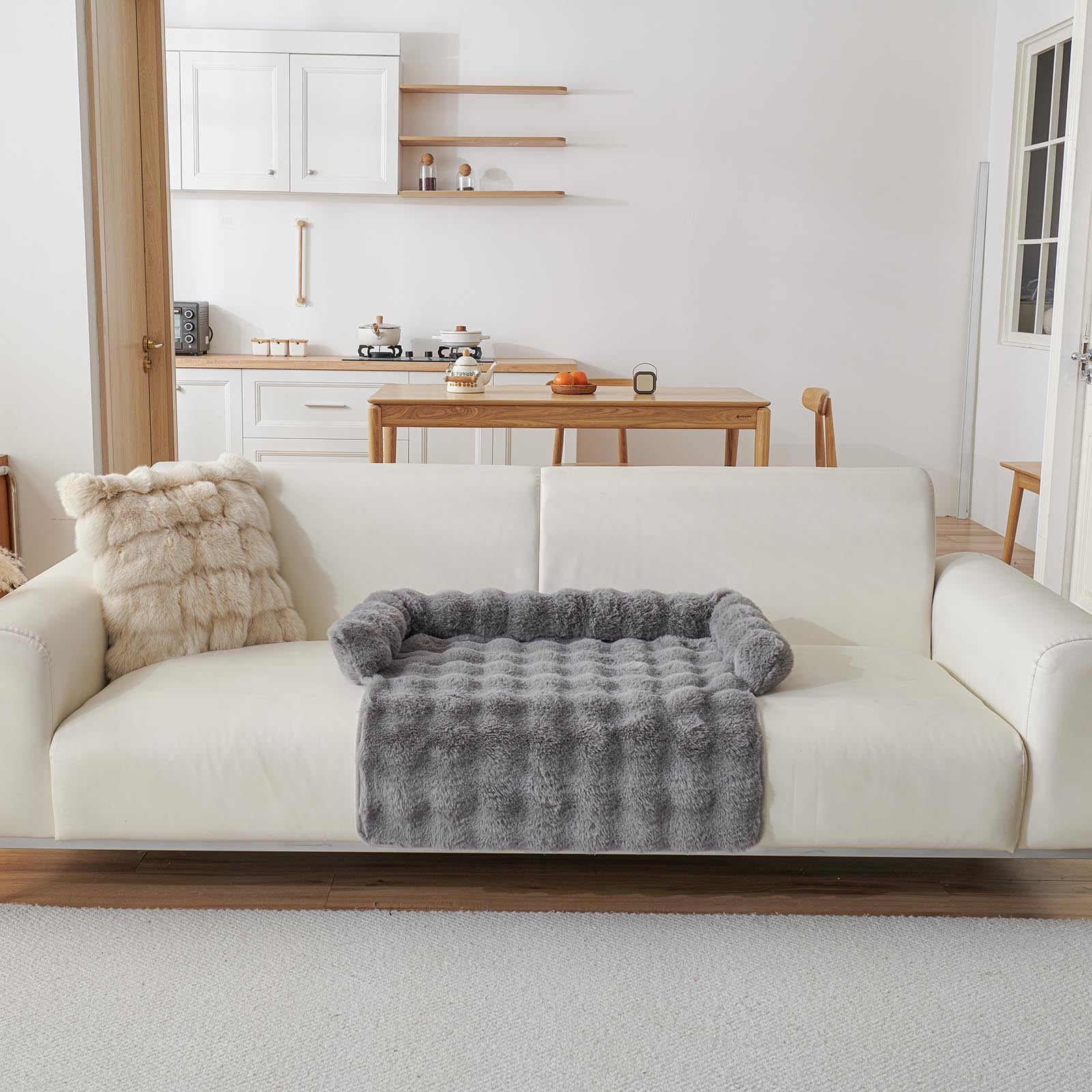 Calming Pet Bed Mat for Couches - Ultra-Soft Fluffy Dog & Cat Sofa Protector, Anti- Furniture Cover with Washable Removable Layer â Fits Small to Large Pets