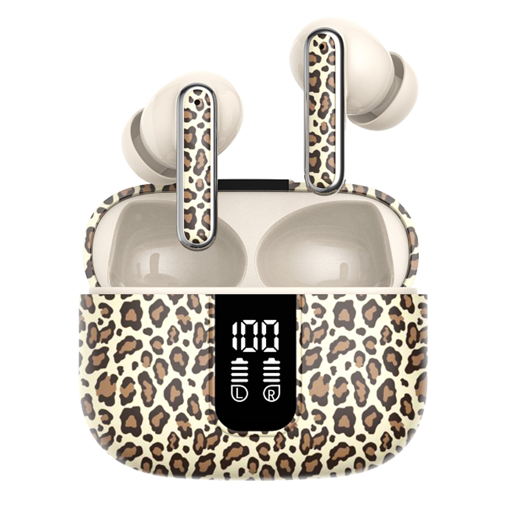 VYBZ PRO True Wireless Bluetooth In-Ear Headphones with ANC and LED Charging Case - LEOPARD
