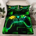 thumbnail image 1 of YST Kids Gamer Bed Sheets Full, Gaming Fitted Sheet, Video Games Controller Gamepad Sheets Neon Glowing Square Geometric Grid Green Bed Set, 1 of 4