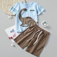 thumbnail image 2 of TOWED22 Summer Baby Boy Clothes Short Sleeve Front Pocket Tshirt Plaid Shorts Set 6 12 18 24 Months 2T 3T 4T Toddler Outfit(Sky Blue,12-18 Months), 2 of 6