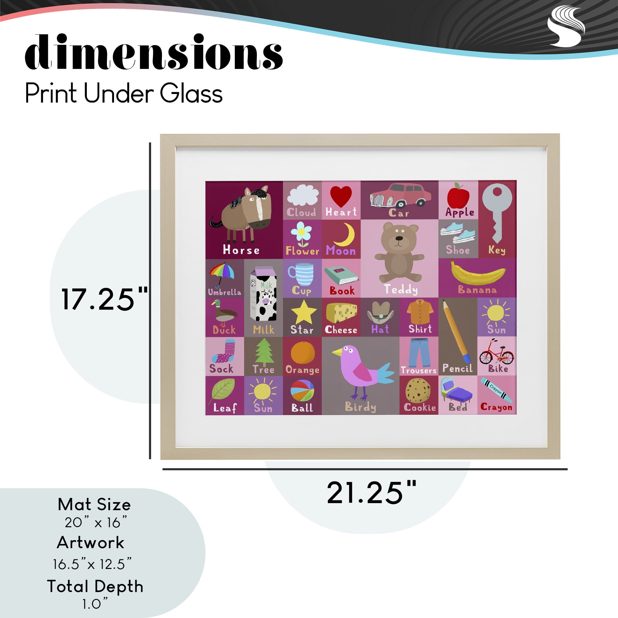 Stupell Industries Pink First Words Birch Framed Print Under Glass, design by Carla Daly