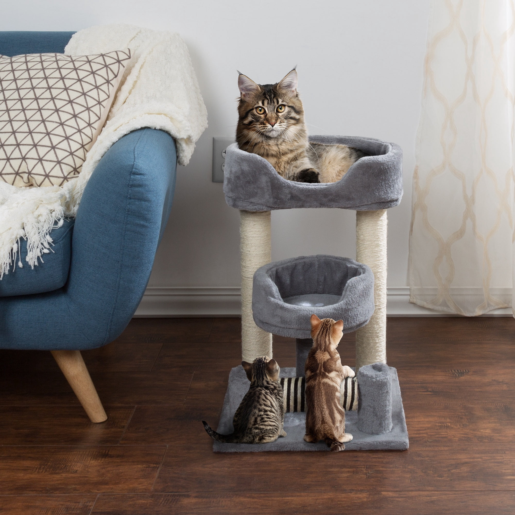 Petmaker 3 Tier Plush Cat Tree Light Gray Walmart Com Walmart Com