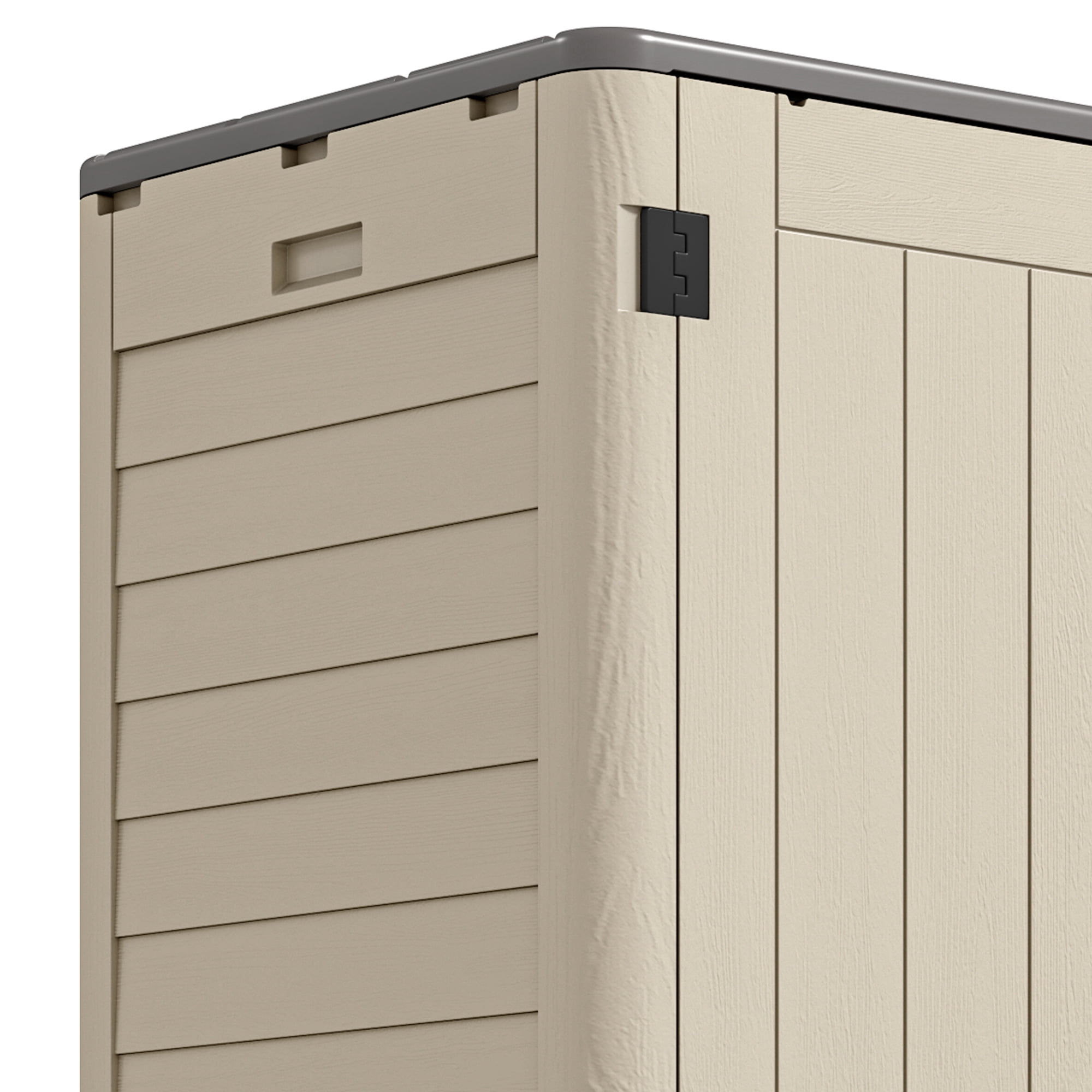 Dextrus Vertical Resin Outdoor Storage, 50 cubic feet without Shelving for Garden Garage Poolside, Locking Capability, Khaki