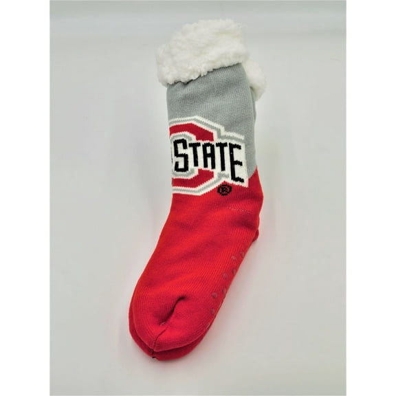 FOCO NCAA Ohio State Buckeyes Color Block Footy Slippers Non-Skid Bottom