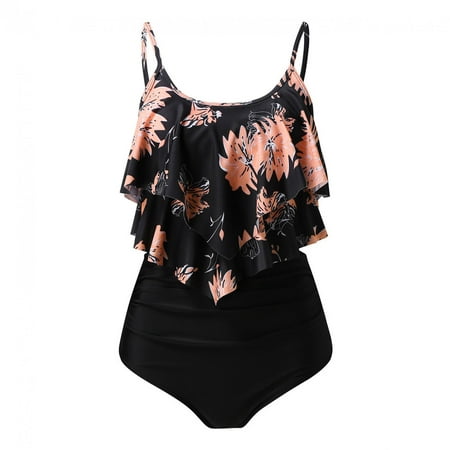 QLEICOM Women s Swimsuits High Waisted Tummy Control Swimwear Fashion Bikini With Chest Pad Without Steel Support Sexy Strap Split Swimsuit Beach Two Piece Set Brown L