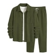 thumbnail image 4 of Men Corduroy 2 Piece Outfit Set, Collared Button Down Long Sleeve Work Shirt and Drawstring Elastic Waist Wide Leg Pants Casual Loungewear Size 2XL Army Green, 4 of 7