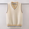 thumbnail image 3 of SERTGUTR Boys V Neck Sweater Vest, Striped Ribbed Trim Sleeveless Knit Pullover, School Uniform Classic Fit, Everyday Layering Top, 3 of 7