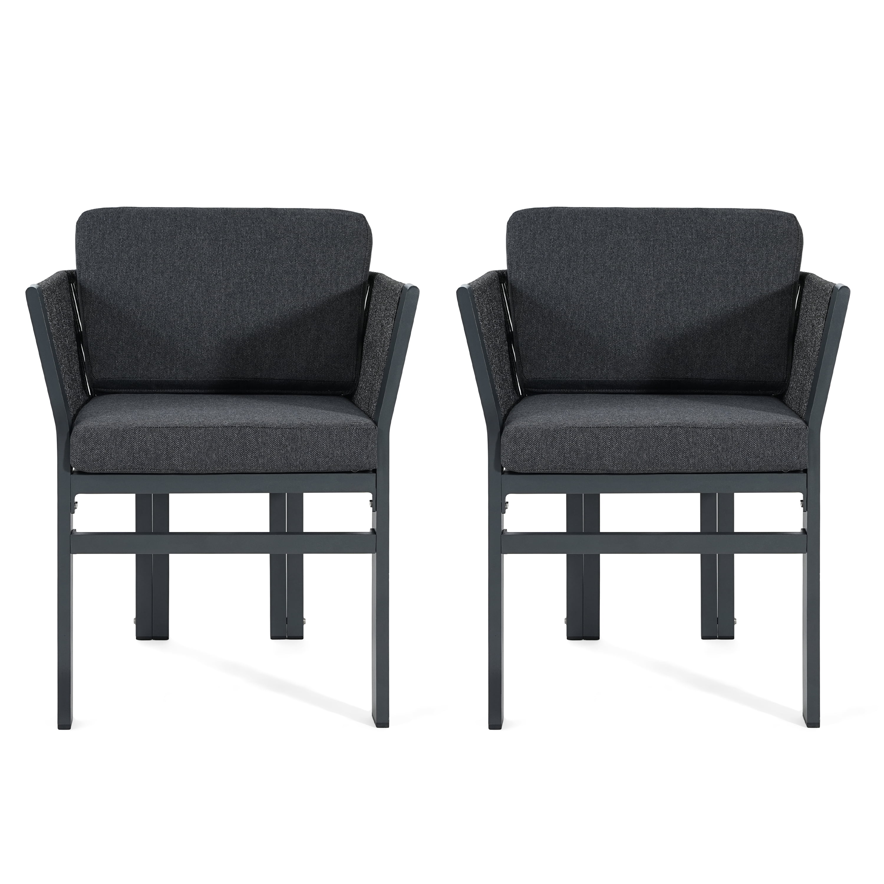 Outdoor Dining Chair Set of 2, Grey Aluminum Frame with Grey Cushion All-Weather Patio Seating, Grey