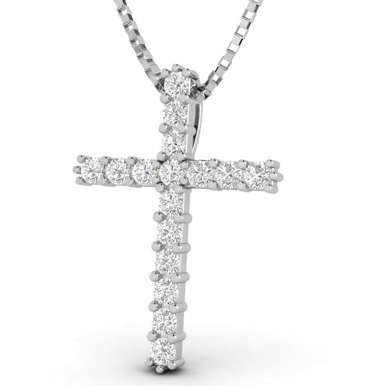 1/2ctw Natural Diamond Cross Pendant Necklace in 10k White Gold (1/2ctw,  G-H, I2-I3)