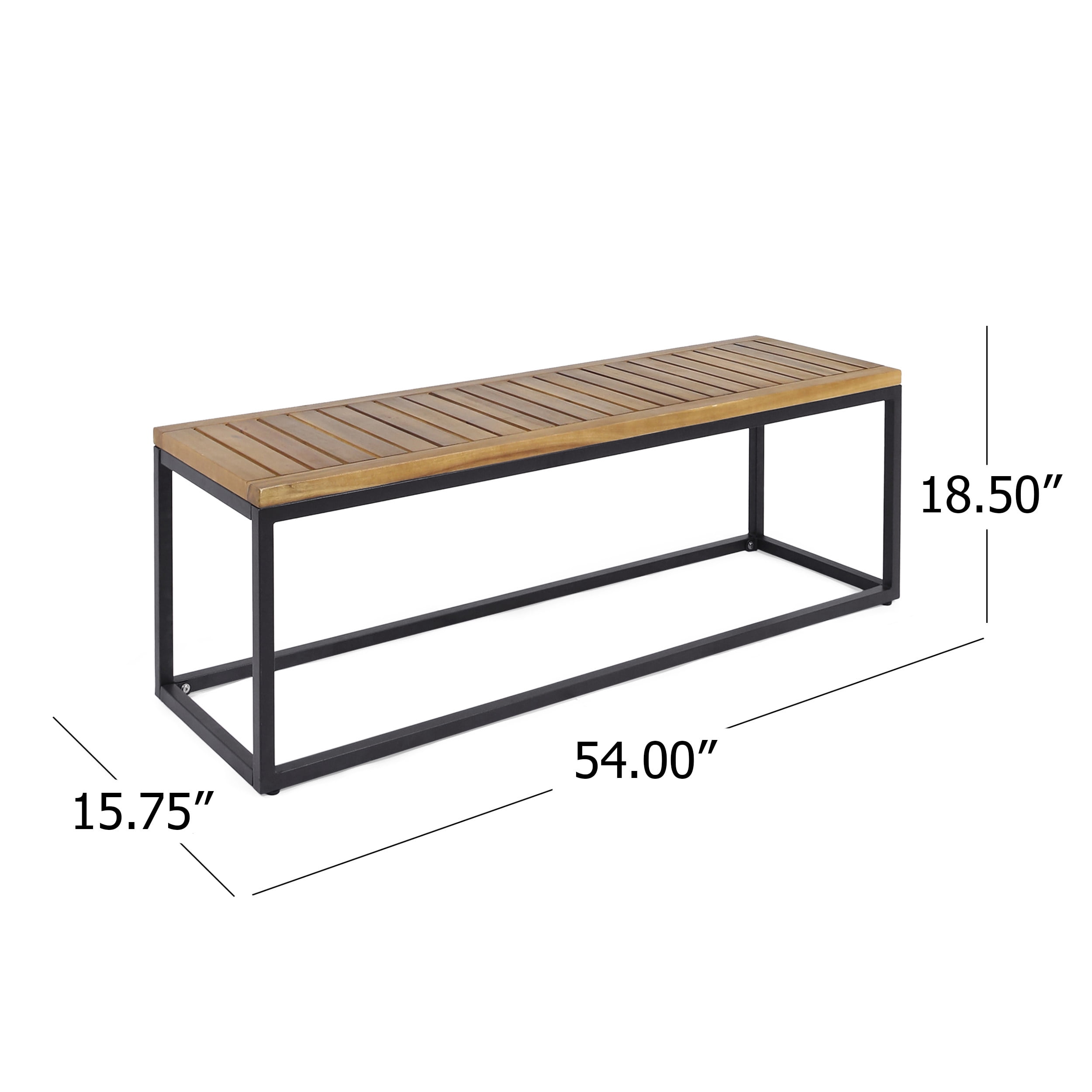 Outdoor Industrial Style Leisure Bench, Wood and Metal Combined Rest Seat for Patio Garden, Teak and Black