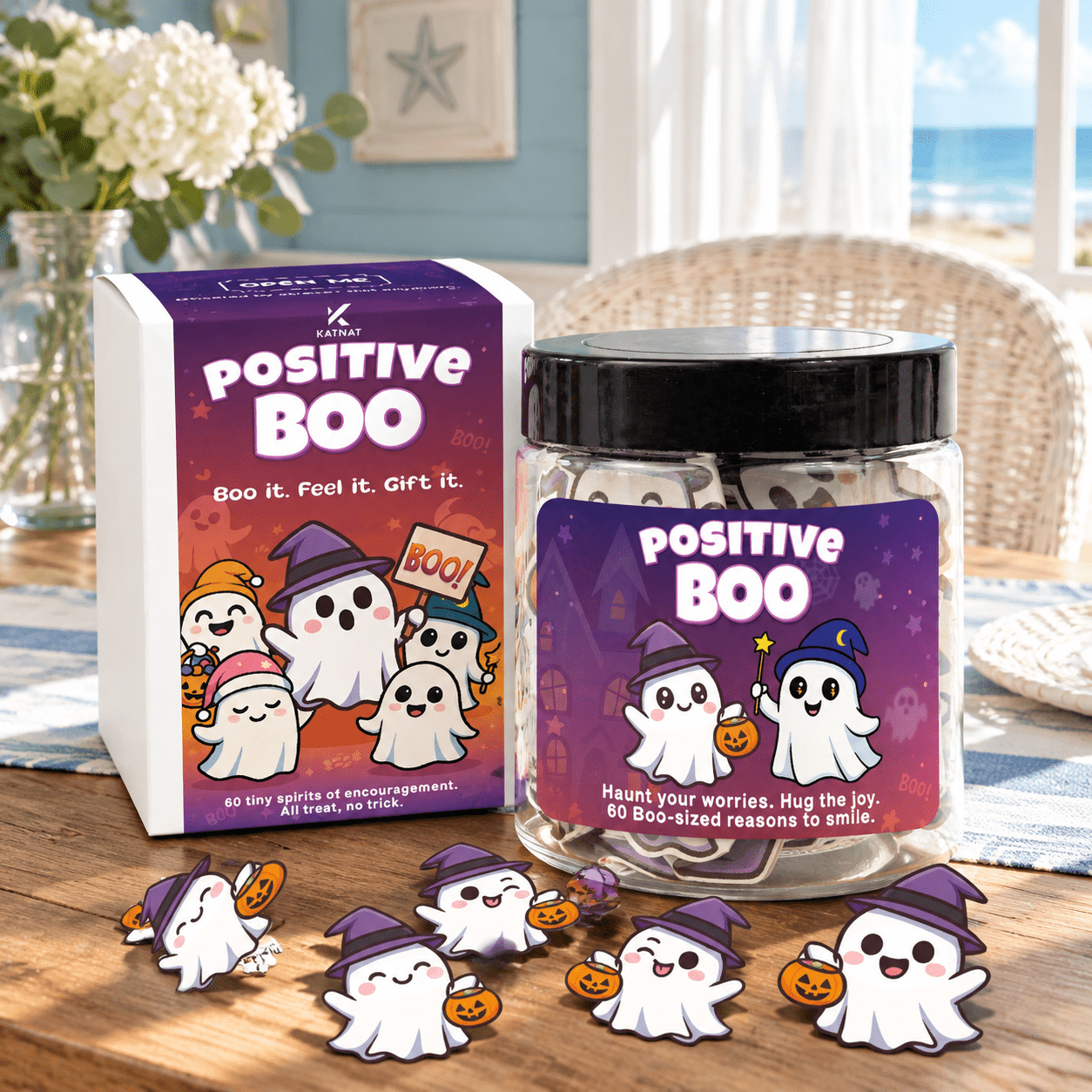 Positive Boo Ghost Affirmation Note Cards Jar, 60 Count, 3.5 x 2.83 x 2 ...