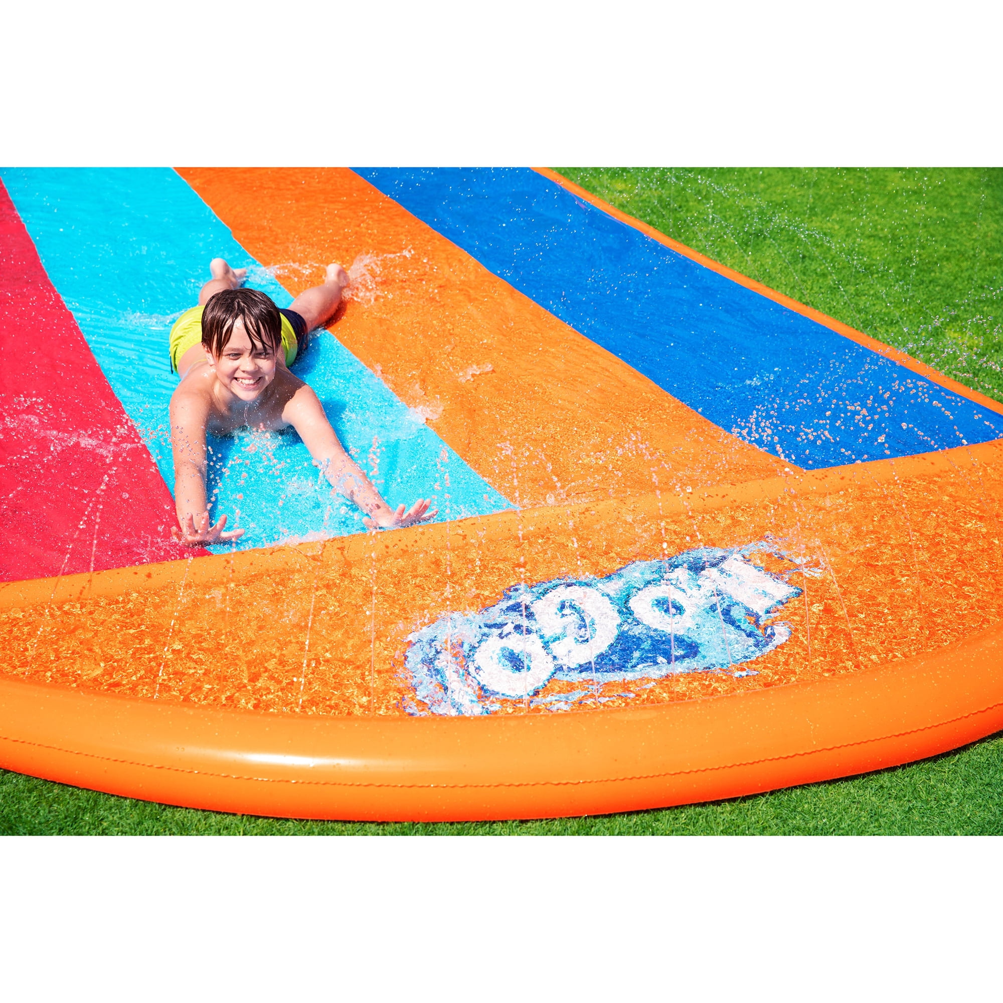 Bestway: H2OGO! 16' Quadruple Water Slide - Inflatable Lawn Sprinkler Slide, 4 Racing Lanes, Drench Pool Landing, Hose Setup, Outdoor Play, Kids 3+