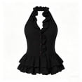 thumbnail image 3 of Uootdi Women's Tops Halter Neck Sleeveless Ruffle Trim Tops Party Occasion Lightweight Flowy Cut Comfortable Silhouette Tops Gift, 3 of 6