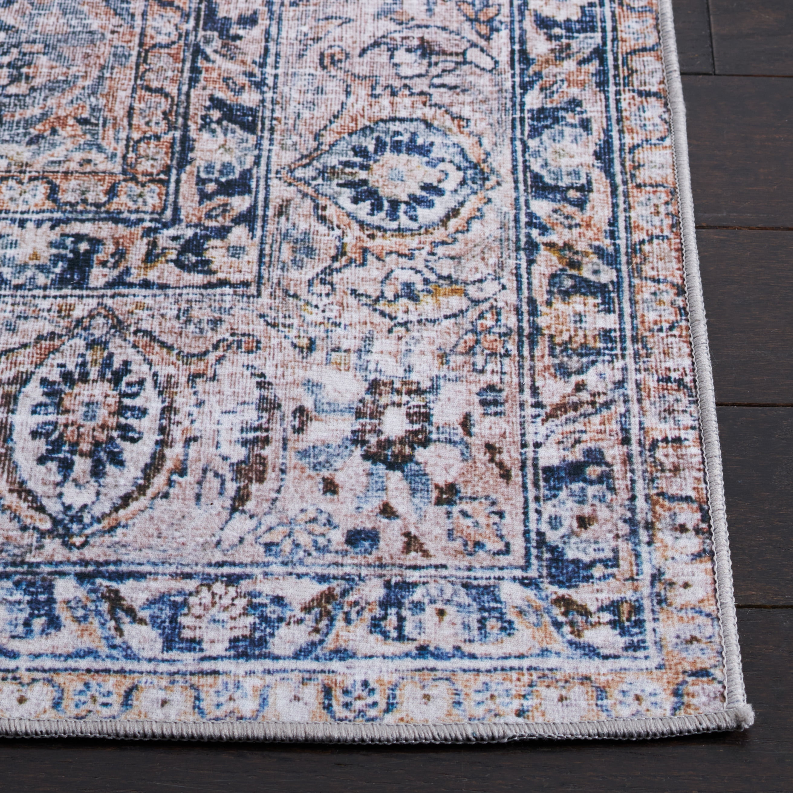 SAFAVIEH Tucson Leland Traditional Machine Washable Area Rug, 4' x 6', Green Blue/Beige