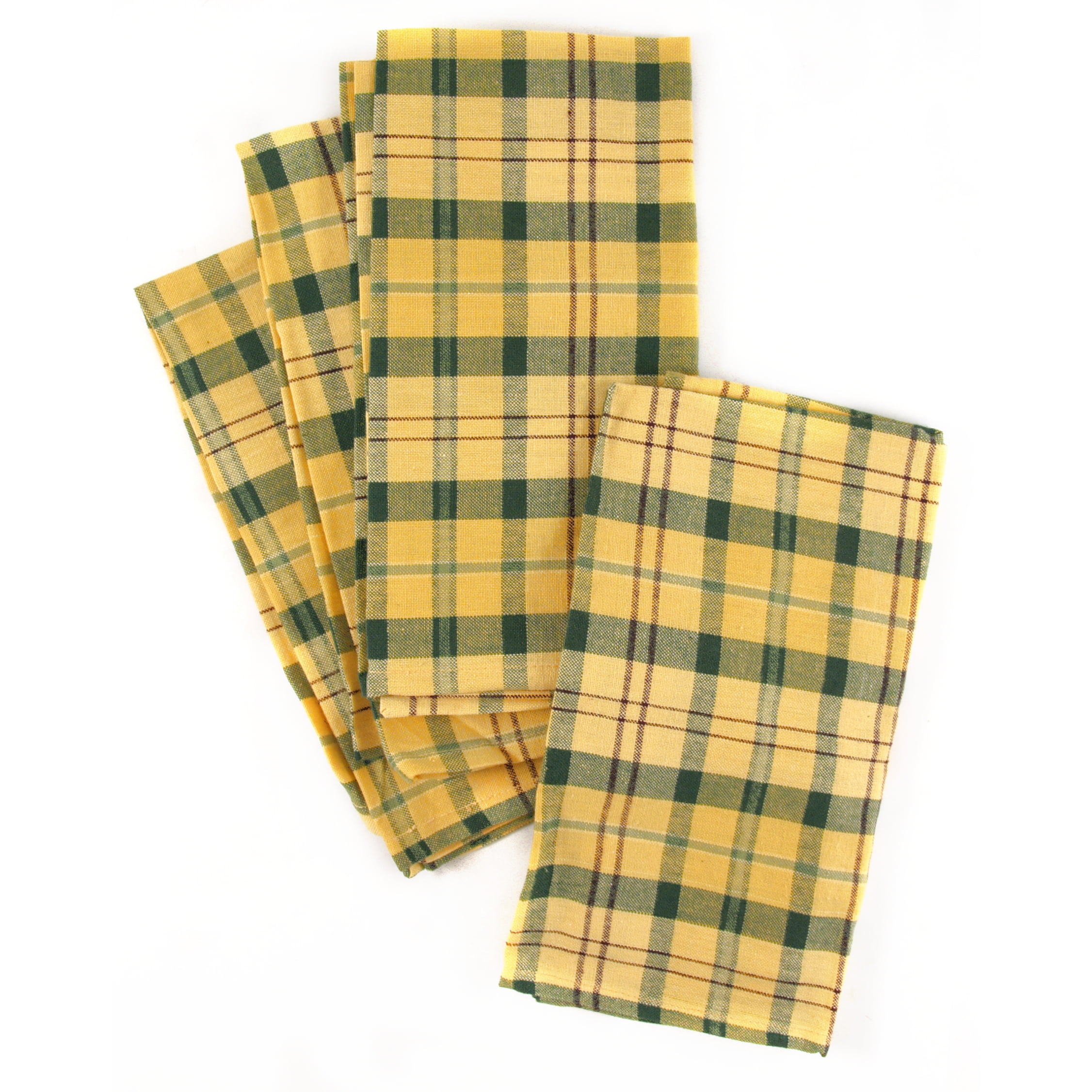 Town and Country Home Yellow and Green Plaid Cotton Cloth Dinner Napkin, Set of 6