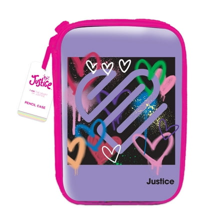 Justice Metallic Rainbow Graphic Hearts Zipper Pencil Case