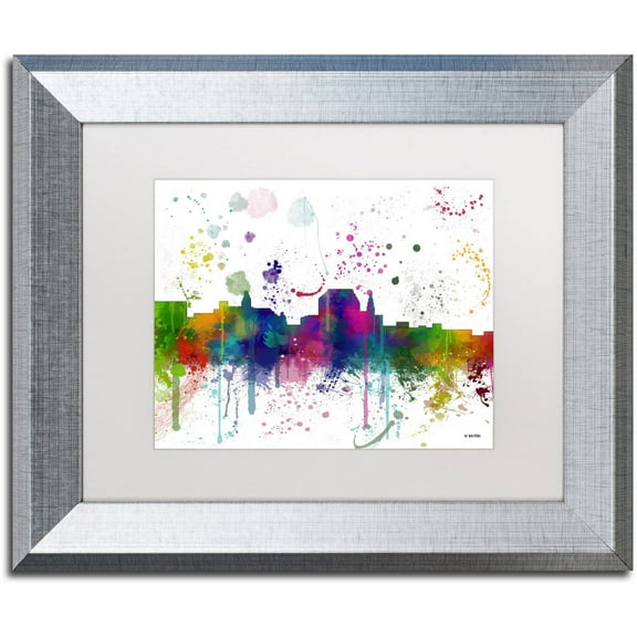 Trademark Fine Art "Augusta Maine Skyline Mclr-1" Canvas Art by Marlene Watson, White Matte, Silver Frame