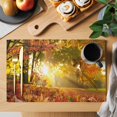 thumbnail image 2 of Orange Autumn Leaves Placemats Set of 6 Fall Trees Forest Country Rustic Place Mats Indoor Wipeable Table Mats Washable Cloth Dining Table Placemats for Kitchen Holiday Party Home Decor 13x19 Inch, 2 of 9