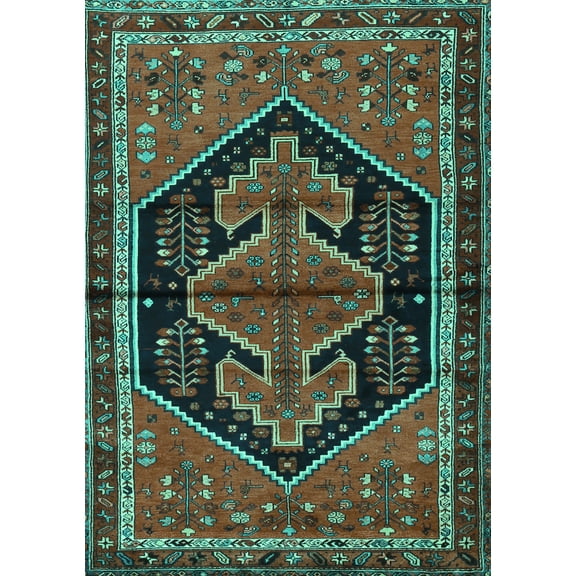 Ahgly Company Machine Washable Indoor Rectangle Persian Turquoise Blue Traditional Area Rugs, 5' x 7'
