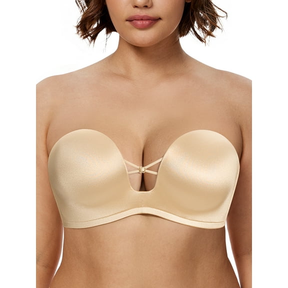 Deyllo Women Seamless Strapless Bra Push Up Lift Support Bras Beige T-Shirt Lace Underwire Bras Clothes Size 38D