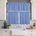 thumbnail image 4 of 3 Piece Kitchen Curtains and Valances Set Navy Blue Stripe Cafe Curtains 24 Inch Length Modern White Vertical Striped Geometric Valance & Tier Curtain for Living Room Bedroom Window 54"x18"+27"x24"*2, 4 of 6