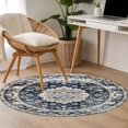 thumbnail image 4 of Round Rugs 4Ft, Navy Blue Beige Boho Round Area Rug Washable Indoor Throw Carpet, Vintage Ethnic Geometric Soft Non Slip Circle Rug for Kitchen Nursery Room Home Decor Aesthetic, 4 of 8