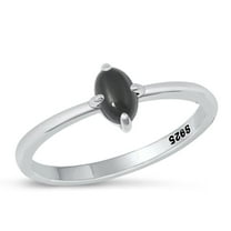 CHOOSE YOUR COLOR Black Simulated Agate Ring .925 Sterling Silver Minimalist Band CZ Female Size 9