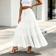 thumbnail image 4 of Qulqfy Womens Summer Maxi Pleated Long Skirts Boho Ruffle Flowy Drawstring High Waisted White Skirt S, 4 of 5