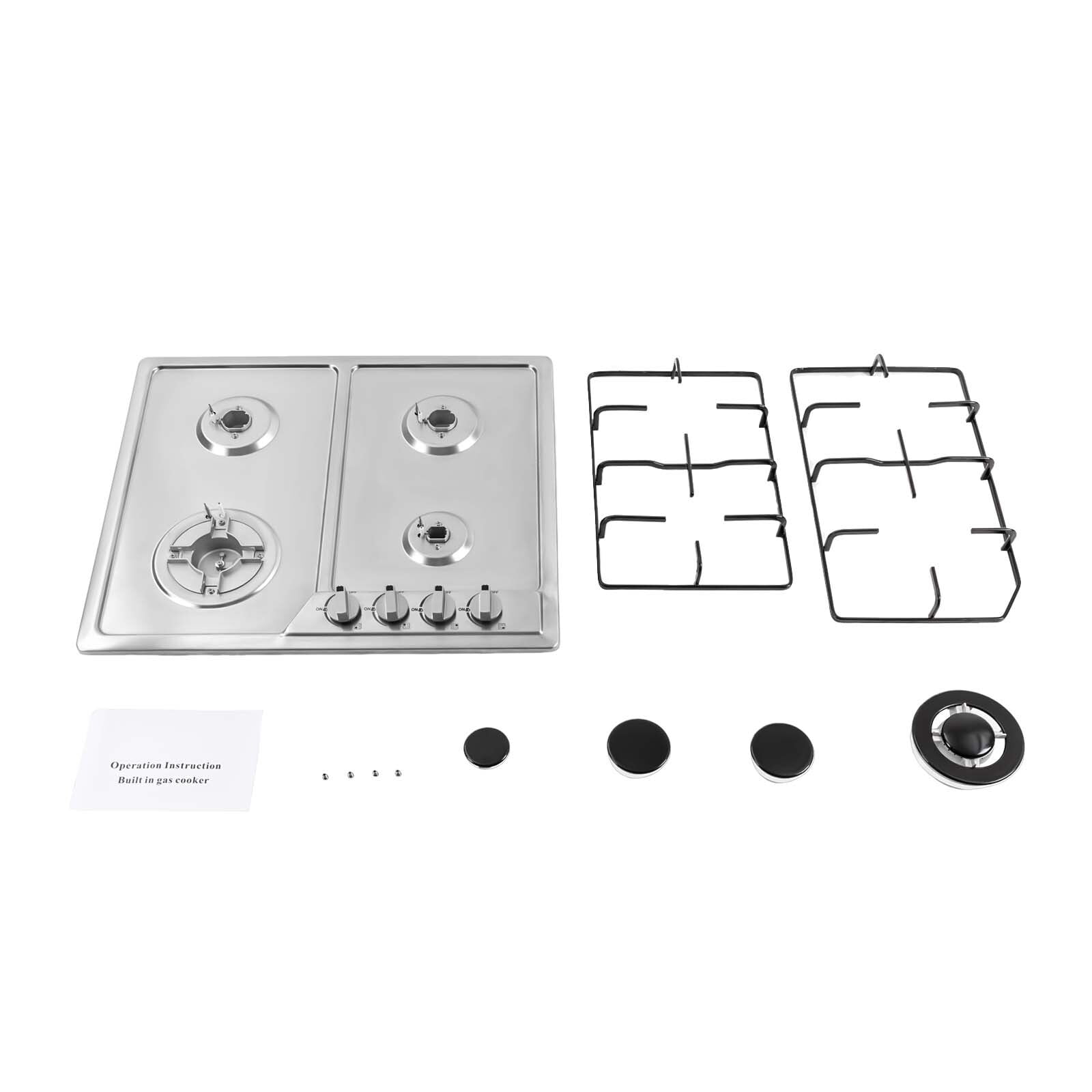 23" Stove Top 4 Burners Built-In Gas Propane LPG Cooktop Cooking Stainless Steel 22.83*19.68inch for Domestic or Commercial Cooking in Homes or Restaurants