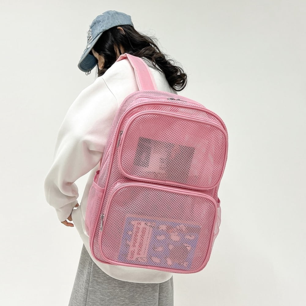Ludolm Heavy Duty Mesh Backpack, See Through College Mesh Backpack, Semi-transparent Mesh Bookbag with Comfort Padded Straps for Commuting, Swimming, Beach, Outdoor Sports