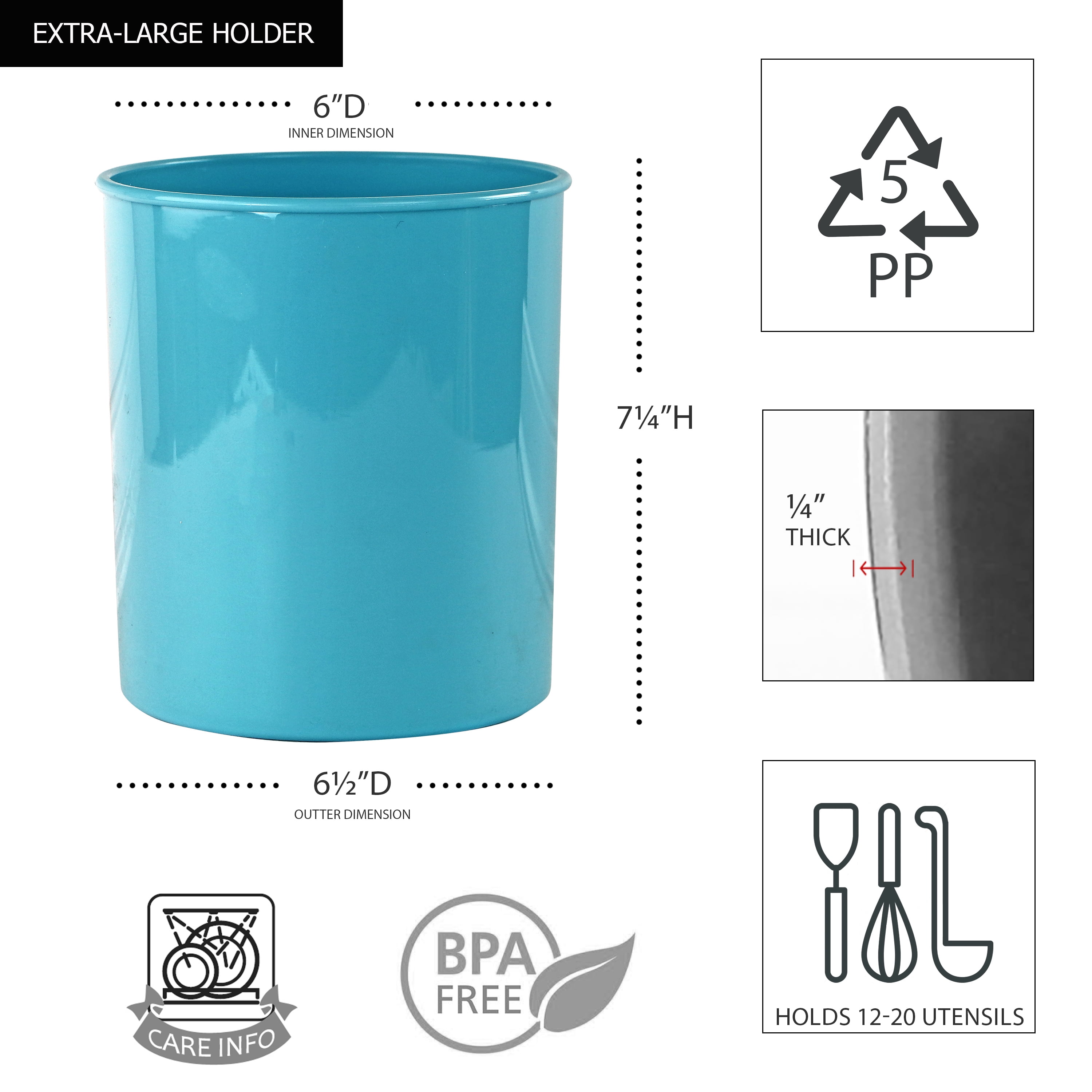 Reston Lloyd Multipurpose Utensil/Crock Holders Organize Wide Variety of Sizes of Utensils & Tools, Includes Extra Large, Large, & Miniature, Turquoise