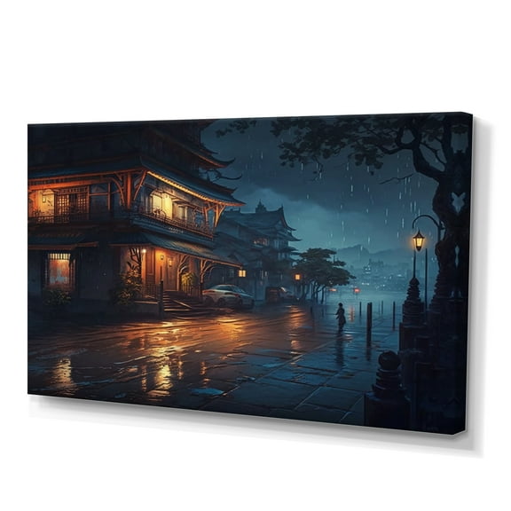 Designart City Under A Rainfall Canvas Wall Art