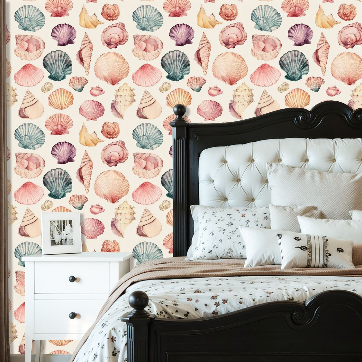 Coastal Peel and Stick Wallpaper Watercolor Seashell Soft Pastel Colors Contact Paper 23.6in x 9.8ft Wallpaper Removable Self Adhesive Wall Paper for Bedroom