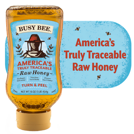Busy Bee Raw USA Honey, 100% Traceable, 16 oz Squeeze Bottle, Peel The Back Label to Trace, No Allergens