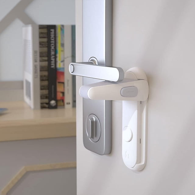 (White) 2 Pcs Door Lever Locks for Childproof & Petproof, Door Handle Locks for Toddlers, Baby Safety Locks for Toddlers