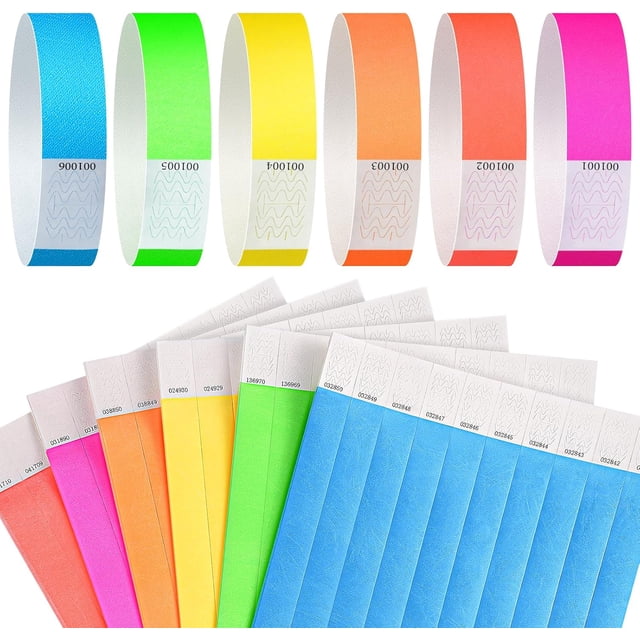 PinesC Event Wristbands, 360 Strips Printable Paper Wristbands Neon Color Adhesive Wristbands Waterproof Armbands for Events, Parties, VIP Identification, 6 Colors Multicolor Neon Colors 360 Strips